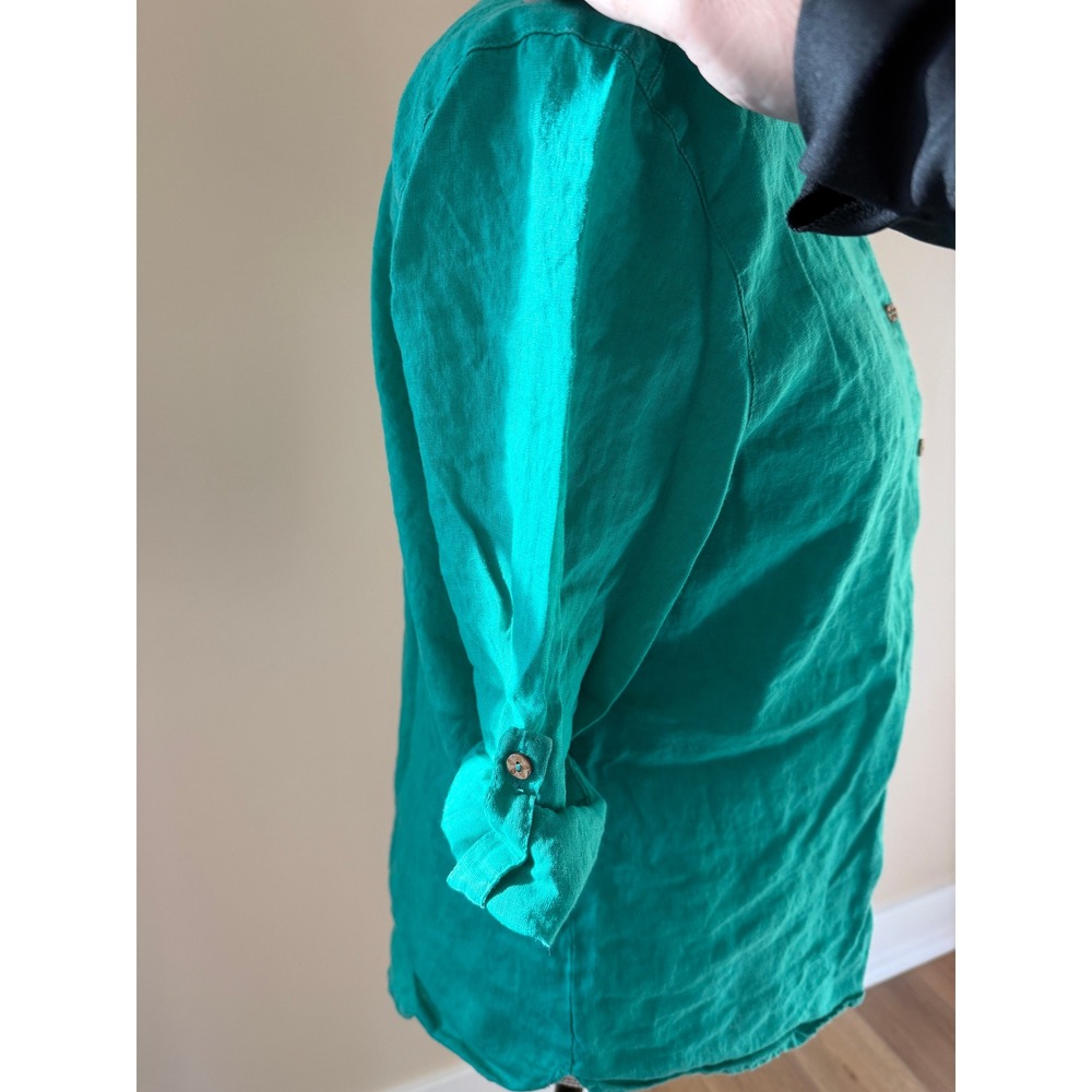 Hester & Orchard‎ Women's 100% Linen 3/4 Sleeve Green Shirt Size M - Picture 2 of 4